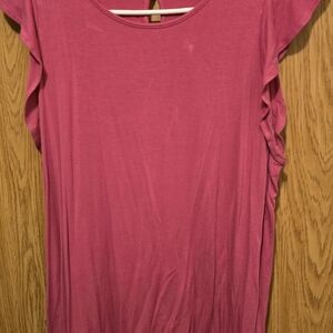 Pink Flutter Sleeve Ruffled T-Shirt